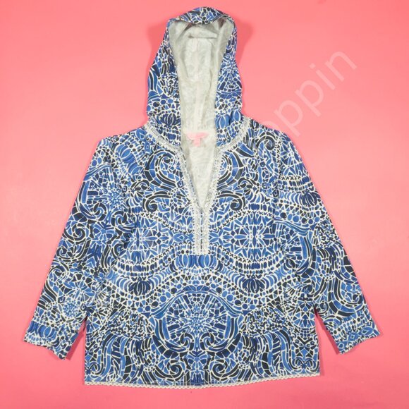 Lilly Pulitzer Harmon Pullover Hoodie Womens S Blue UPF 50+ Taverna Tile - Picture 2 of 6